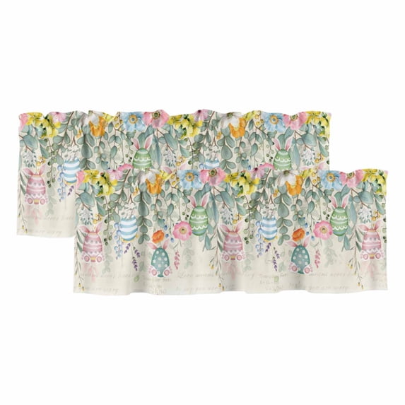 2 Pack Valances for Window, Easter Short Curtains for Kitchen Bedroom Living Room, Spring Colorful Eggs Eucalyptus Leaves Floral Rod Pocket Small Window Treatment Valance Drapes 60 x 18 Inch