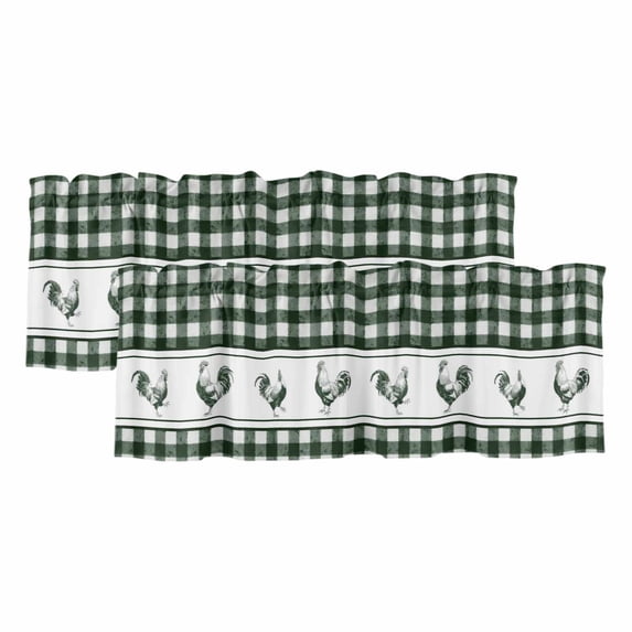2 Pack Valances for Window, Farmhouse Green Plaid Short Curtains for Kitchen Bedroom Living Room, Vintage Country Cock Checkered Rod Pocket Small Window Treatment Valance Drapes 42 x 12 Inch