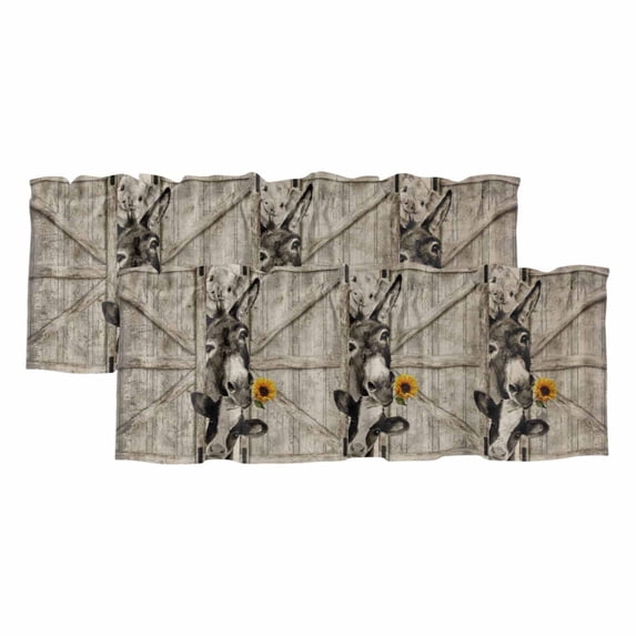 2 Pack Valances for Window, Funny Farm Animals Short Curtains for Kitchen Bedroom Living Room, Vintage Barn Brown Sunflowers Rod Pocket Small Window Treatment Valance Drapes 60 x 18 Inch