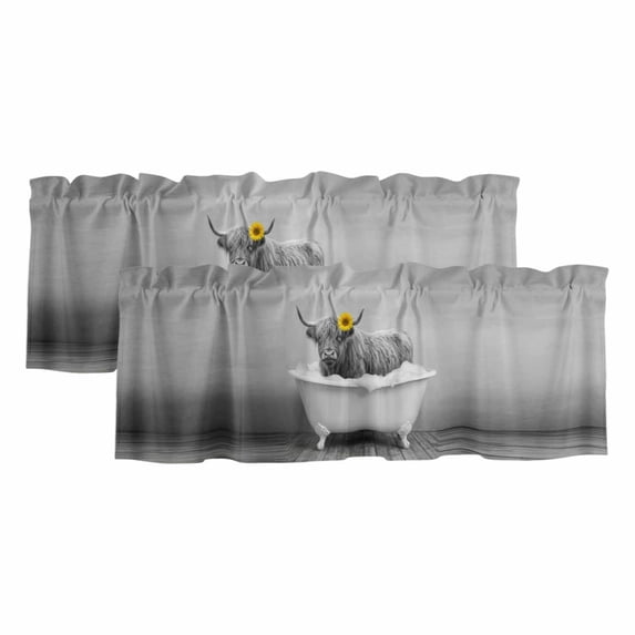 2 Pack Valances for Window, Funny Yak Short Curtains for Kitchen Bedroom Living Room, Cute Art Vintage Lovely Animals on Bathtub Rod Pocket Small Window Treatment Valance Drapes 54 x 18 Inch