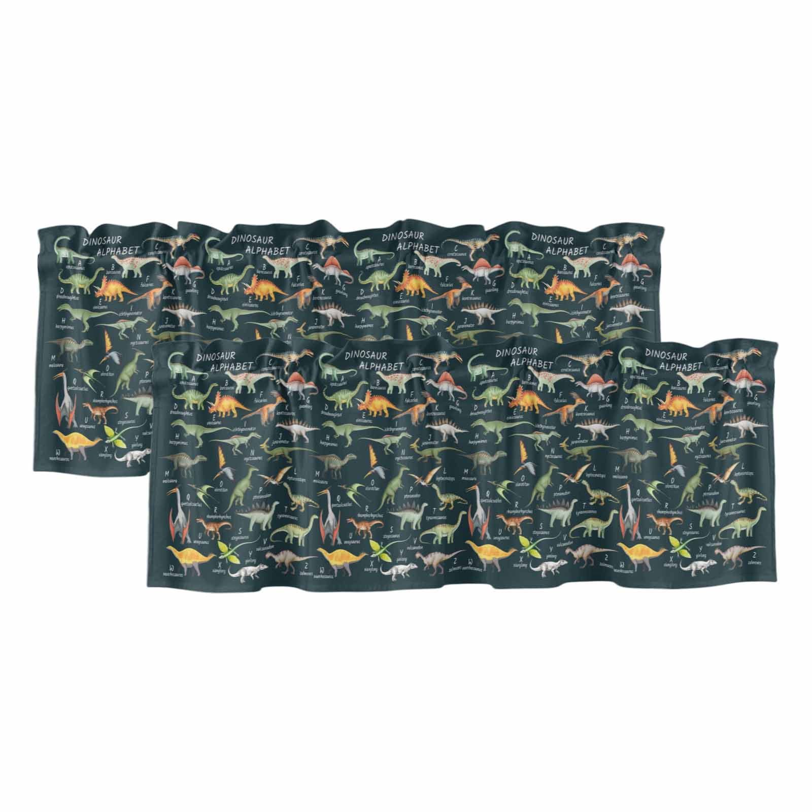 2 Pack Valances for Window, Green Dinosaur Short Curtains for Kitchen ...