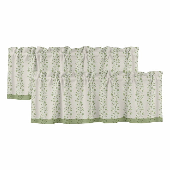 2 Pack Valances for Window, Green Floral Short Curtains for Kitchen Bedroom Living Room, Spring Flowers Rod Pocket Small Window Treatment Valance Drapes 60 x 18 Inch