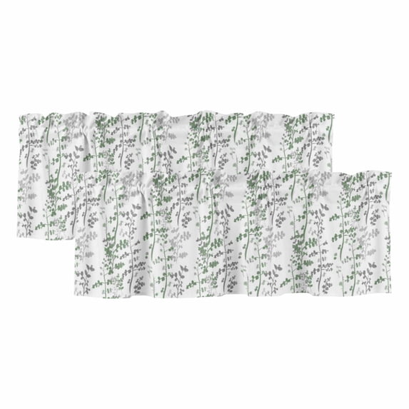 2 Pack Valances for Window, Green Grey Botanical Short Curtains for Kitchen Bedroom Living Room, Spring Floral Summer Farmhouse Rod Pocket Small Window Treatment Valance Drapes 42 x 12 Inch