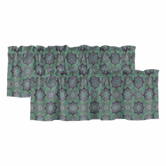 2 Pack Valances for Window, Green Mediterranean Short Curtains for Kitchen Bedroom Living Room, Vintage Abstract Geometric Floral Texture Rod Pocket Small Window Treatment Valance Drapes 42 x 18 Inch
