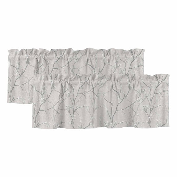 2 Pack Valances for Window, Grey Branches Short Curtains for Kitchen Bedroom Living Room, Vintage Art Farmhouse Rod Pocket Small Window Treatment Valance Drapes 42 x 12 Inch
