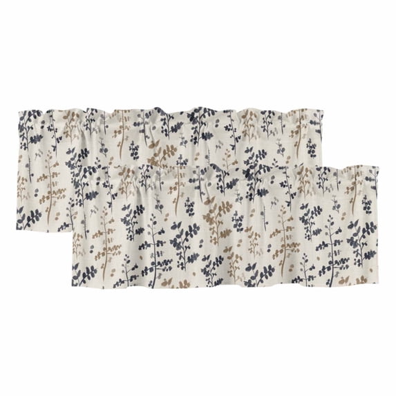 2 Pack Valances for Window, Grey Brown Botanical Short Curtains for Kitchen Bedroom Living Room, Rustic Country Spring Floral Summer Leaf Rod Pocket Small Window Treatment Valance Drapes 42 x 18 Inch