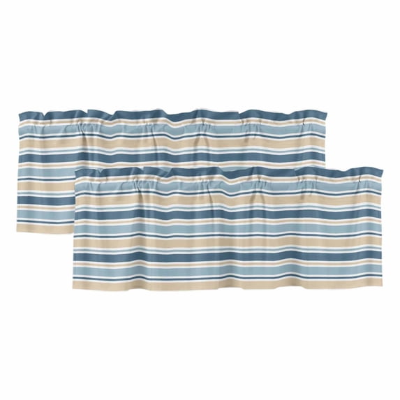 2 Pack Valances for Window, Khaki Blue Striped Short Curtains for Kitchen Bedroom Living Room, Farmhouse Stripes Modern Abstract Art Rod Pocket Small Window Treatment Valance Drapes 60 x 18 Inch