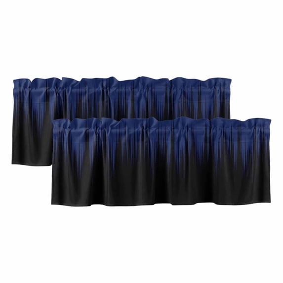 2 Pack Valances for Window, Navy Blue Black Ombre Short Curtains for Kitchen Bedroom Living Room, Modern Abstract Striped Gradient Rod Pocket Small Window Treatment Valance Drapes 42 x 18 Inch