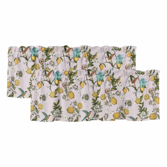 2 Pack Valances for Window, Pink Botanical Short Curtains for Kitchen Bedroom Living Room, Spring Floral Summer Lemon Birds Rod Pocket Small Window Treatment Valance Drapes 54 x 18 Inch
