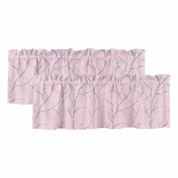 2 Pack Valances for Window, Pink Branches Short Curtains for Kitchen Bedroom Living Room, Vintage Art Farmhouse Rod Pocket Small Window Treatment Valance Drapes 60 x 18 Inch