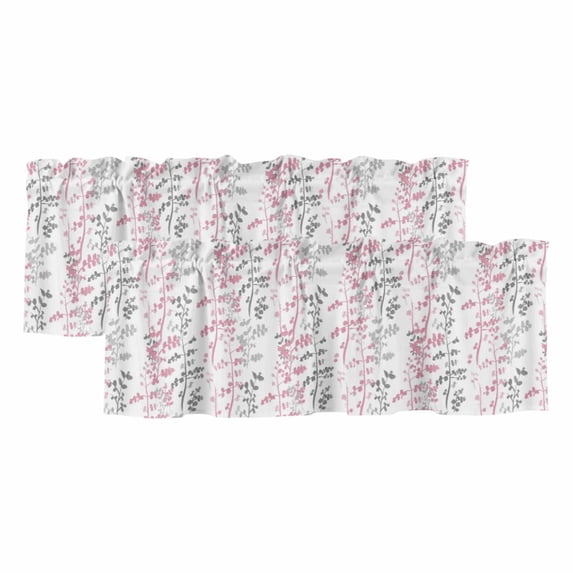 2 Pack Valances for Window, Pink Grey Botanical Short Curtains for Kitchen Bedroom Living Room, Spring Floral Summer Farmhouse Rod Pocket Small Window Treatment Valance Drapes 42 x 12 Inch