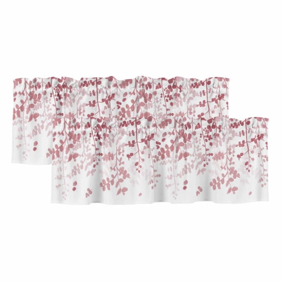 2 Pack Valances for Window, Pink Leaves Short Curtains for Kitchen Bedroom Living Room, Summer Botanical Rod Pocket Small Window Treatment Valance Drapes 42 x 18 Inch