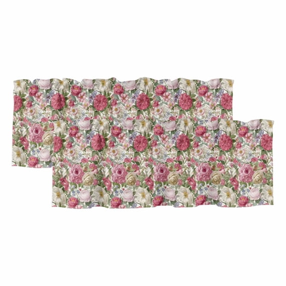 2 Pack Valances for Window, Pink Spring Floral Short Curtains for Kitchen Bedroom Living Room, Vintage Summer Botanical Rod Pocket Small Window Treatment Valance Drapes 42 x 18 Inch