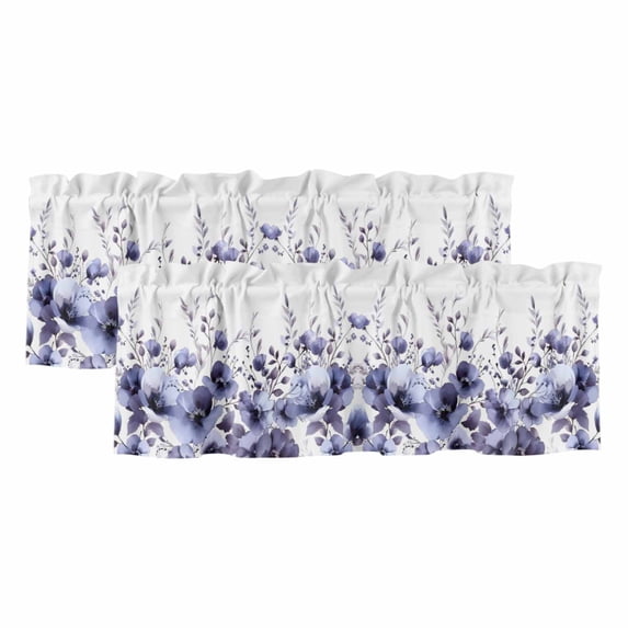 2 Pack Valances for Window, Purple Blooms Floral Short Curtains for Kitchen Bedroom Living Room, Farmhouse Spring Flowers Botanical Rod Pocket Small Window Treatment Valance Drapes 54 x 18 Inch