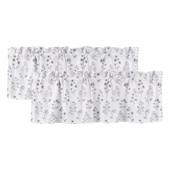 2 Pack Valances for Window, Purple Floral Short Curtains for Kitchen Bedroom Living Room, Watercolor Flowers Botanical Spring Rustic Rod Pocket Small Window Treatment Valance Drapes 54 x 18 Inch