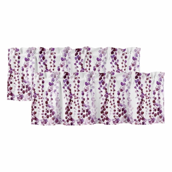 2 Pack Valances for Window, Purple Weeping Eucalyptus Short Curtains for Kitchen Bedroom Living Room, Spring Summer Farmhouse Leaves Rod Pocket Small Window Treatment Valance Drapes 42 x 12 Inch