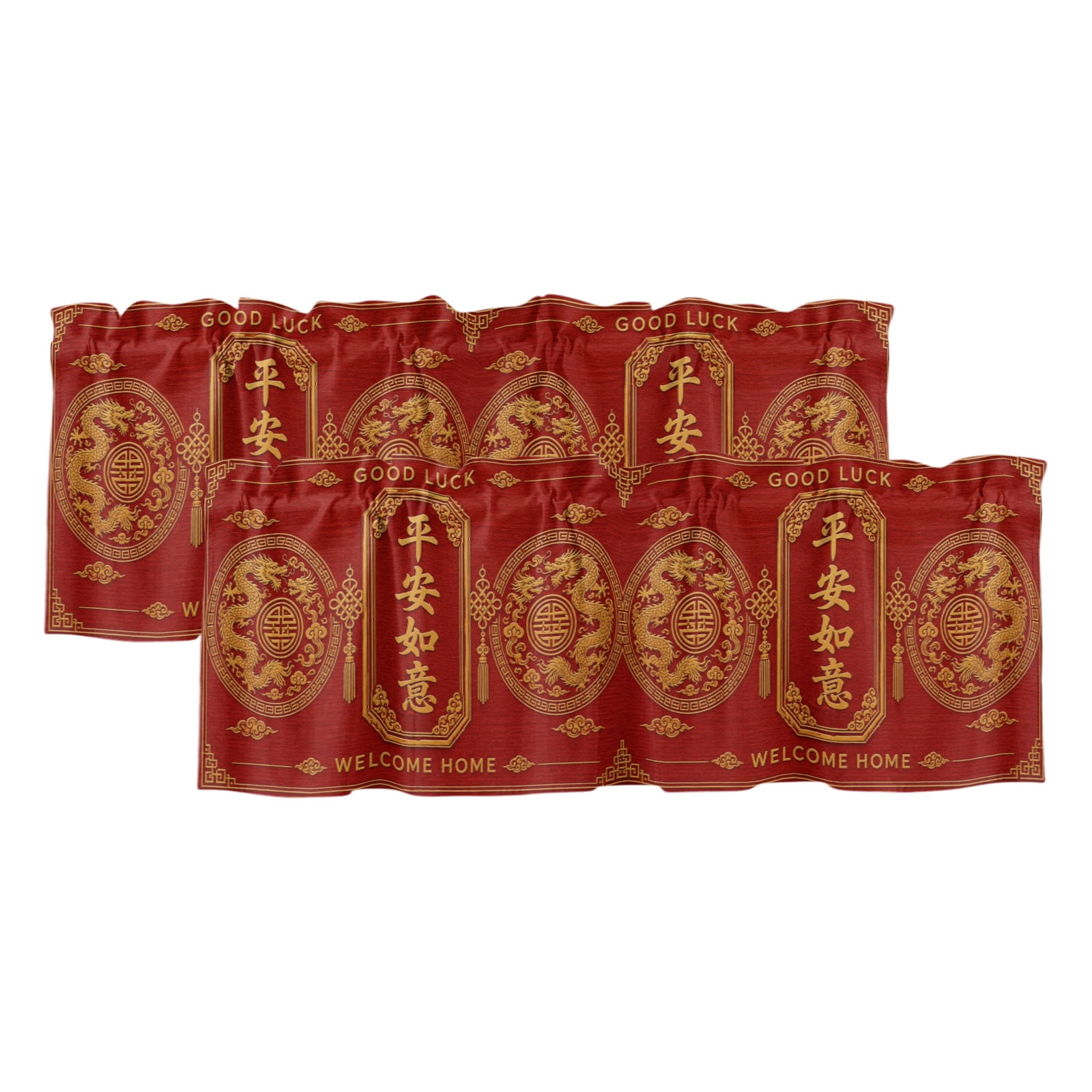 2 Pack Valances for Window, Red Chinese Words Short Curtains for ...