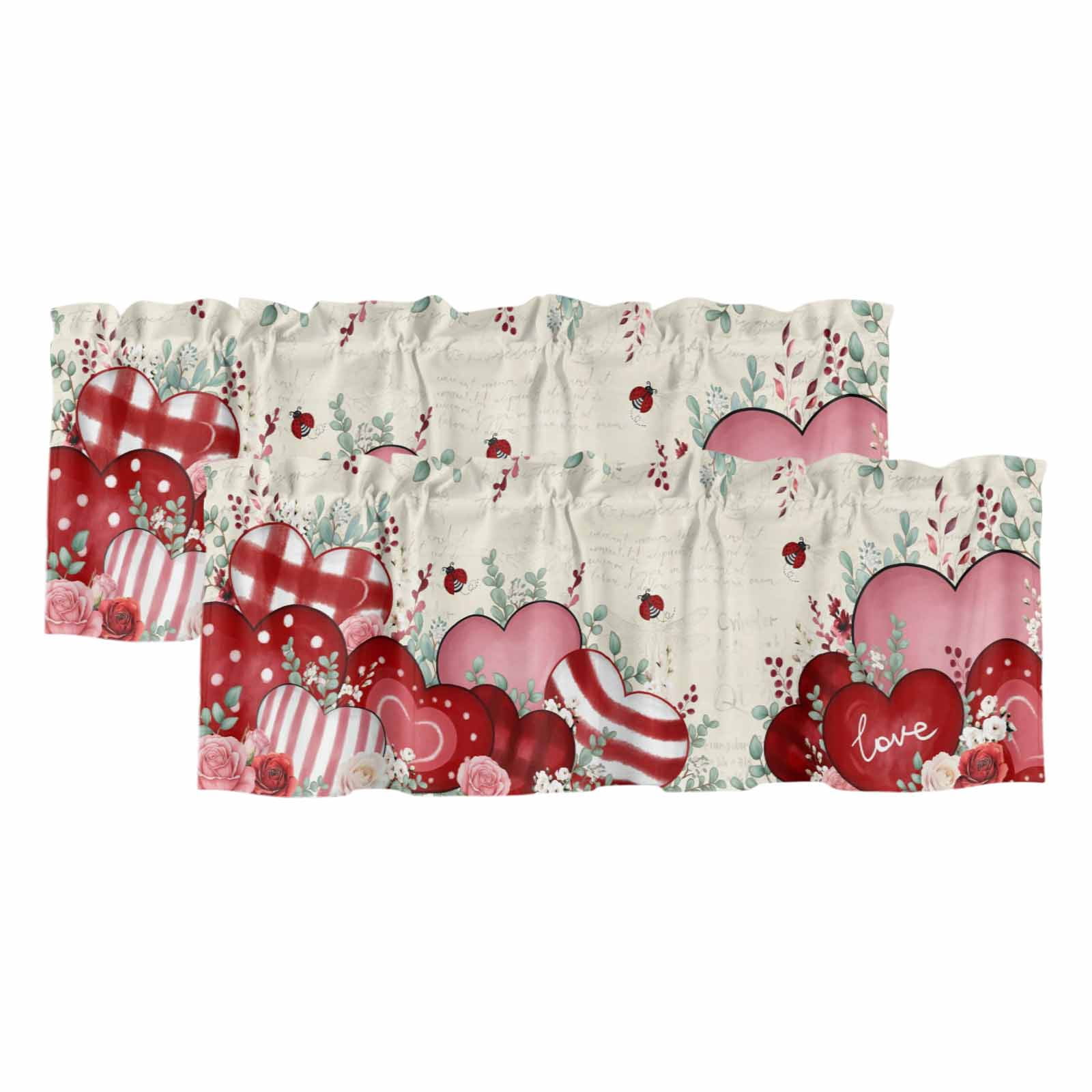 2 Pack Valances for Window, Red Pink Valentine's Short Curtains for ...