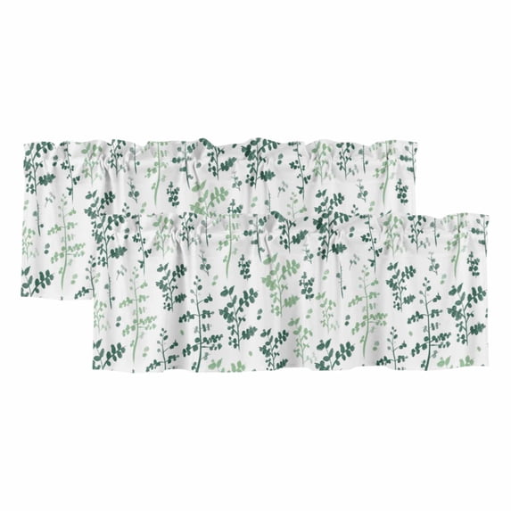 2 Pack Valances for Window, Sage Green Botanical Short Curtains for Kitchen Bedroom Living Room, Watercolor Spring Floral Summer Leaf Rod Pocket Small Window Treatment Valance Drapes 42 x 12 Inch