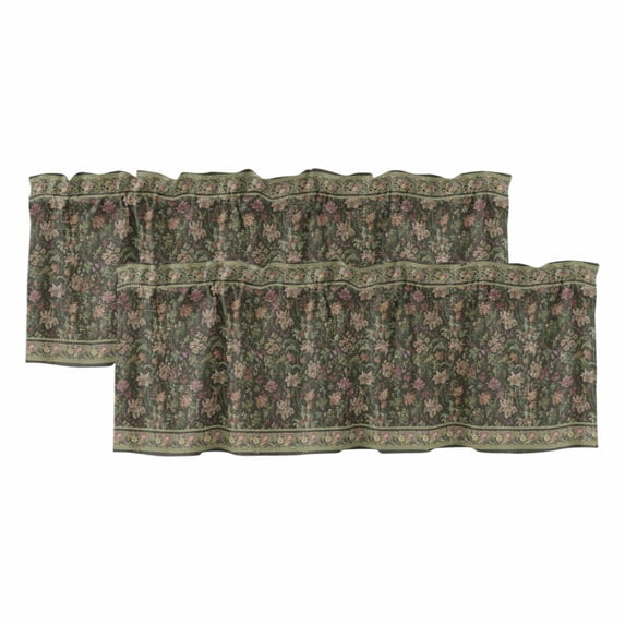 2 Pack Valances for Window, Sage Green Floral Short Curtains for Kitchen Bedroom Living Room, Ethnic Tribe Abstract Art Flowers Rod Pocket Small Window Treatment Valance Drapes 54 x 18 Inch