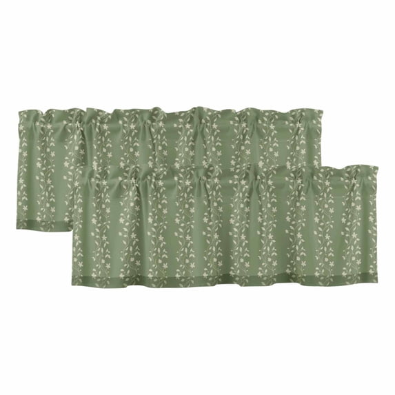 2 Pack Valances for Window, Sage Green Floral Short Curtains for Kitchen Bedroom Living Room, Spring Flowers Rod Pocket Small Window Treatment Valance Drapes 42 x 12 Inch