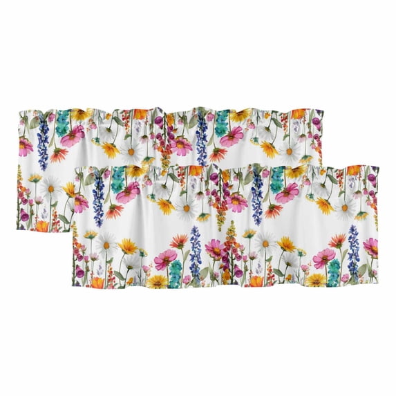 2 Pack Valances for Window, Spring Floral Short Curtains for Kitchen Bedroom Living Room, Yellow Pink Flowers Botanical Farmhouse Rod Pocket Small Window Treatment Valance Drapes 54 x 18 Inch