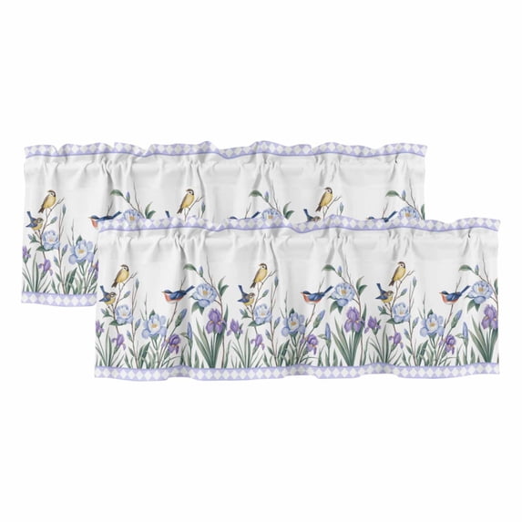 2 Pack Valances for Window, Spring Flowers Short Curtains for Kitchen Bedroom Living Room, Vintage Blue Floral Leaves Birds Rustic Plants Rod Pocket Small Window Treatment Valance Drapes 42 x 18 Inch