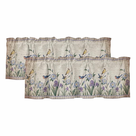 2 Pack Valances for Window, Spring Flowers Short Curtains for Kitchen Bedroom Living Room, Vintage Floral Leaves Birds Pastoral Botanical Rod Pocket Small Window Treatment Valance Drapes 42 x 12 Inch