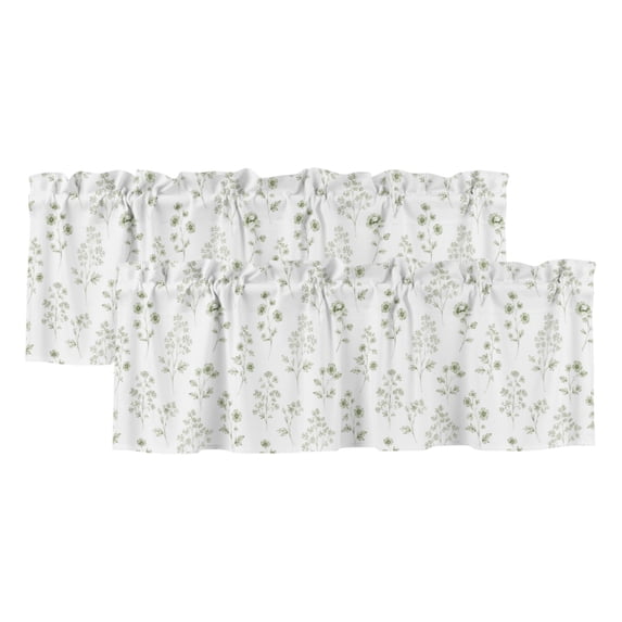 2 Pack Valances for Window, Spring Wildflowers Short Curtains for Kitchen Bedroom Living Room, Watercolor Floral Rustic Sage Green Rod Pocket Small Window Treatment Valance Drapes 42 x 12 Inch