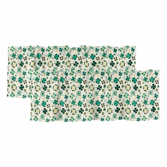 2 Pack Valances for Window, St. Patrick's Day Short Curtains for Kitchen Bedroom Living Room, Lucky Shamrock Leaves Botanical Beige Rod Pocket Small Window Treatment Valance Drapes 54 x 18 Inch
