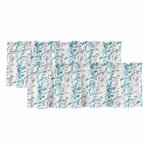 2 Pack Valances for Window, Teal Blue Grey Botanical Short Curtains for Kitchen Bedroom Living Room, Spring Floral Summer Farmhouse Rod Pocket Small Window Treatment Valance Drapes 54 x 18 Inch