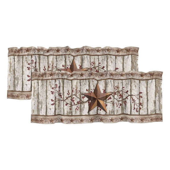 2 Pack Valances for Window, Texas Star Grey Wooden Short Curtains for Kitchen Bedroom Living Room, Farmhouse Berry Countryside Rod Pocket Small Window Treatment Valance Drapes 60 x 18 Inch