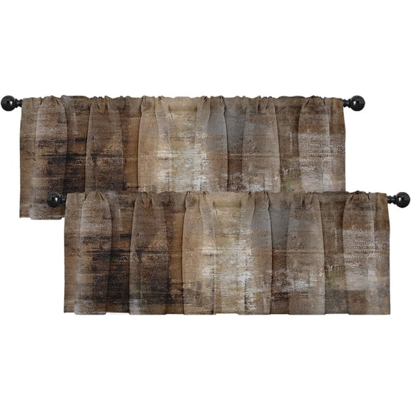 2 Pack Valances Window Treatments Abstract Dark Brown Art Painting Blackout Drapes Adjustable Curtain Valances for Windows Living Room Kitchen Over Sink, 18x52 Inch Rod Pocket Valances