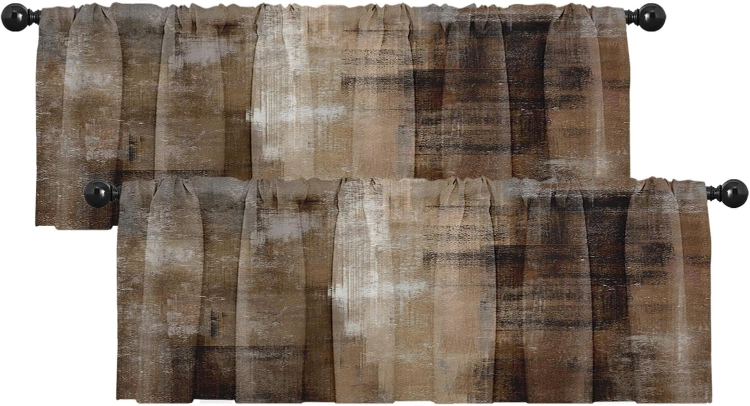 2 Pack Valances Window Treatments, Abstract Dark Brown Art Painting ...