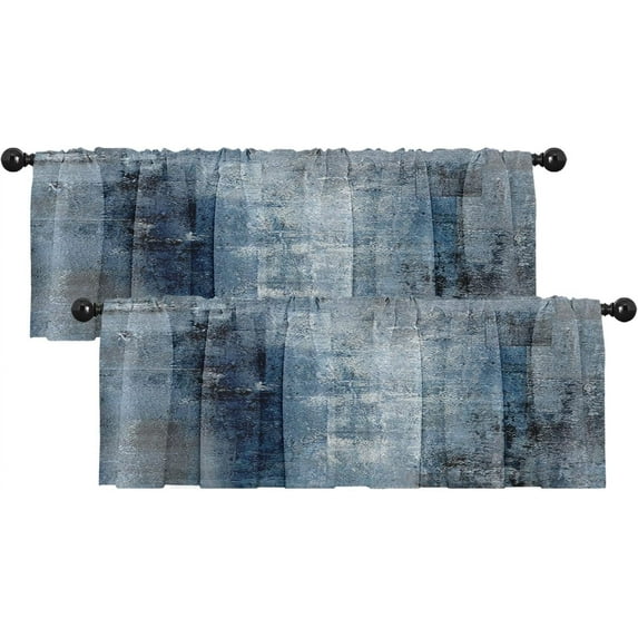 2 Pack Valances Window Treatments, Blue Abstract Modern Art Blackout Drapes Adjustable Curtain Valances for Windows Living Room Kitchen Over Sink, 18x52 Inch Rod Pocket Valances