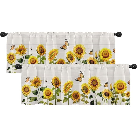 2 Pack Valances Window Treatments Farmhouse Sunflower Spring Summer Butterfly Blackout Drapes Adjustable Curtain Valances for Windows Living Room Kitchen Over Sink 18x52 Rod Pocket Valances
