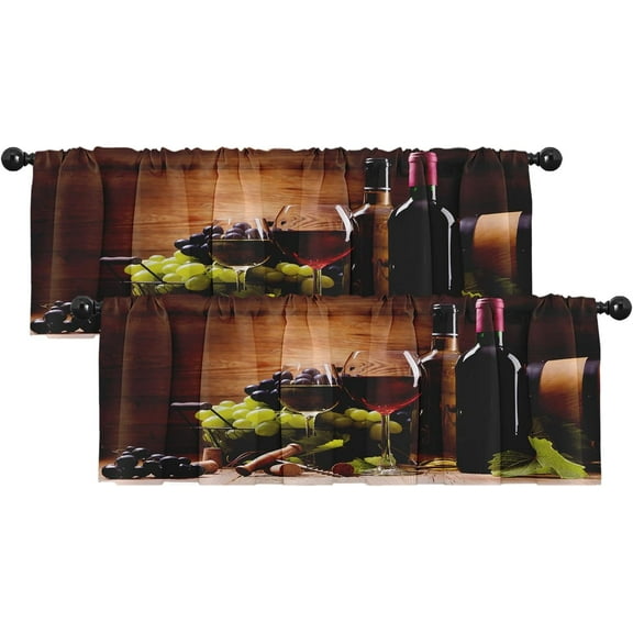 2 Pack Valances Window Treatments Red Wine and Grapes Blackout Drapes Adjustable Curtain Valances for Windows Living Room Kitchen Over Sink 18x52 Rod Pocket Valances