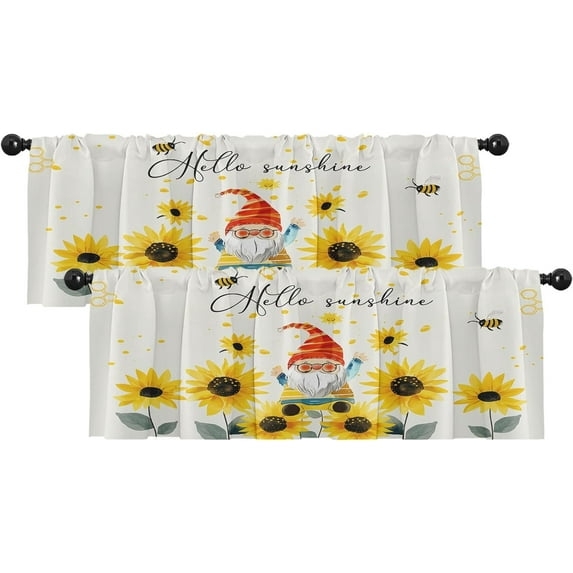 2 Pack Valances Window Treatments, Sunflowers Watercolor Floral Summer Blackout Drapes Adjustable Curtain Valances for Windows Living Room Kitchen Over Sink, 18x52 Inch Rod Pocket Valances