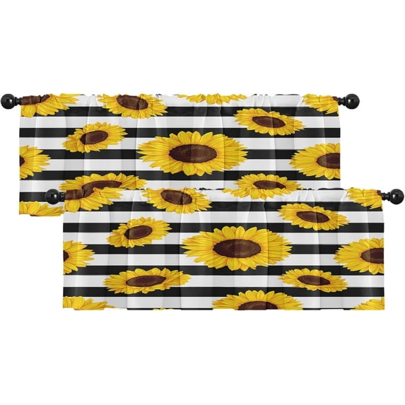 2 Pack Valances Window Treatments, Sunflowers Yellow Floral Summer Blackout Drapes Adjustable Curtain for Windows Living Room Kitchen Over Sink, 18x52 Inch Rod Pocket Valances