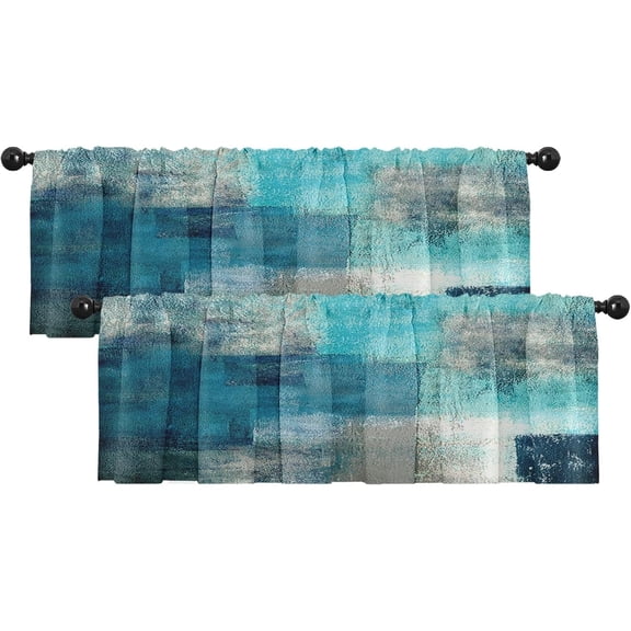2 Pack Valances Window Treatments Turquoise Abstract Modern Art Blackout Drapes Adjustable Curtain Valances for Windows Living Room Kitchen Over Sink 18x52 Rod Pocket Valances