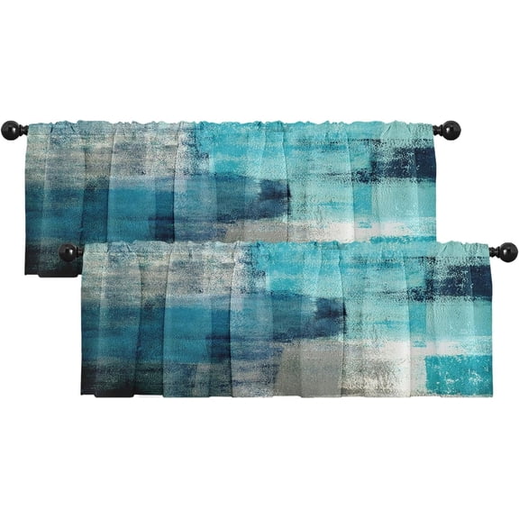 2 Pack Valances Window Treatments Turquoise Abstract Modern Art Blackout Drapes Adjustable Curtain Valances for Windows Living Room Kitchen Over Sink 18x52 Rod Pocket Valances