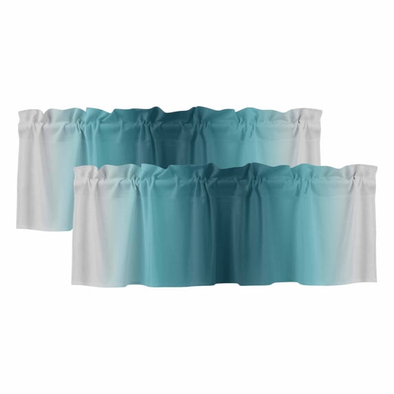 2 Pack Valances for Window, Turquoise Grey Ombre Short Curtains for Kitchen Bedroom Living Room, Farmhouse Gradient Minimalist Rod Pocket Small Window Treatment Valance Drapes 54 x 18 Inch