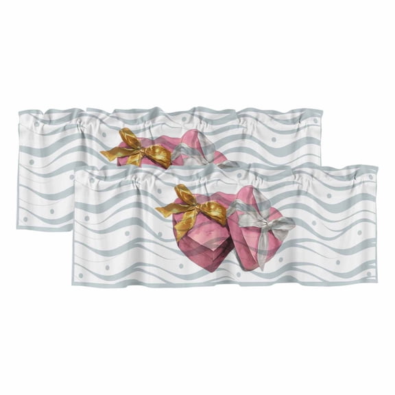 2 Pack Valances for Window, Valentine's Day Short Curtains for Kitchen Bedroom Living Room, Pink Love Box Abstract Point Stripes Rod Pocket Small Window Treatment Valance Drapes 42 x 12 Inch