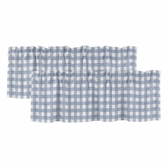 2 Pack Valances for Window, Vintage Blue Check Short Curtains for ...