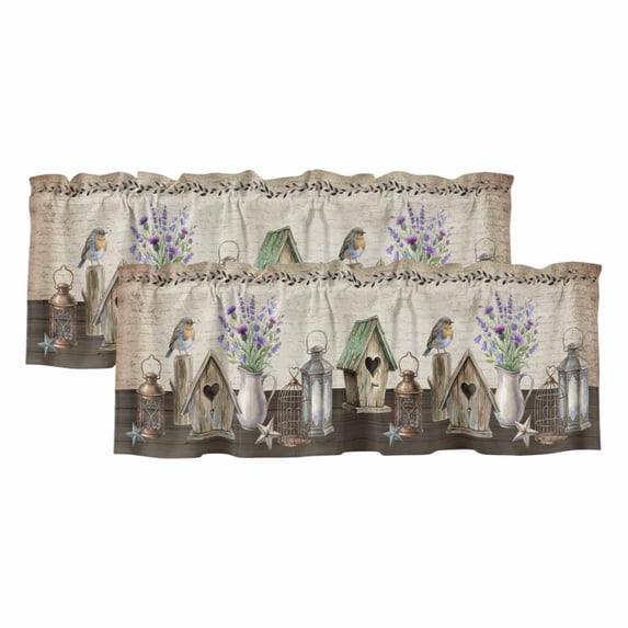 2 Pack Valances for Window, Vintage Flowers Short Curtains for Kitchen Bedroom Living Room, Birds Retro Art Elegant Farmhouse Rod Pocket Small Window Treatment Valance Drapes 42 x 18 Inch
