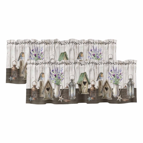 2 Pack Valances for Window, Vintage Flowers Short Curtains for Kitchen Bedroom Living Room, Wooden Birds Retro Art Farmhouse Rod Pocket Small Window Treatment Valance Drapes 42 x 18 Inch