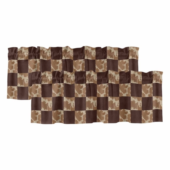 2 Pack Valances for Window, Vintage Patchwork Short Curtains for Kitchen Bedroom Living Room, Western Brown Animal Texture Plaid Rod Pocket Small Window Treatment Valance Drapes 42 x 12 Inch