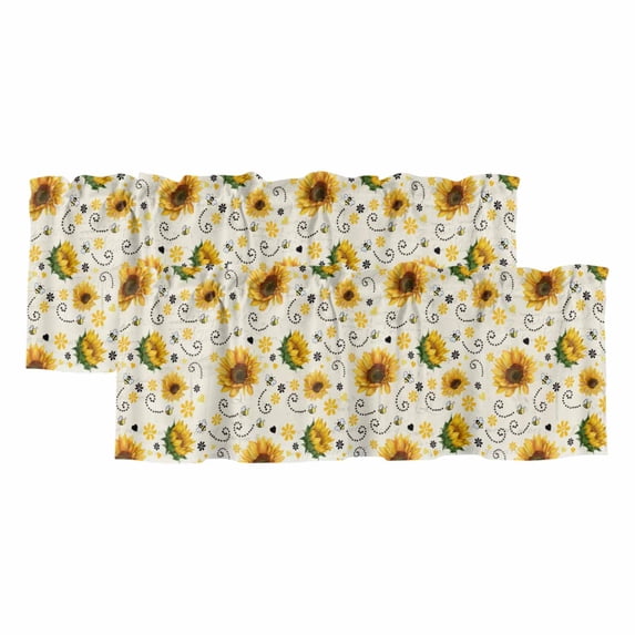 2 Pack Valances for Window, Vintage Sunflower Short Curtains for Kitchen Bedroom Living Room, Summer Botanical Farmhouse Floral Rod Pocket Small Window Treatment Valance Drapes 60 x 18 Inch