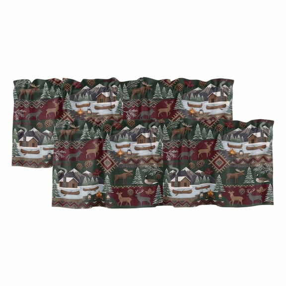 2 Pack Valances for Window, Western Boho Short Curtains for Kitchen Bedroom Living Room, Farmhouse Country Rustic Chic Wild Nature Cabin Deer Small Window Treatment Valance Drapes 42 x 12 Inch