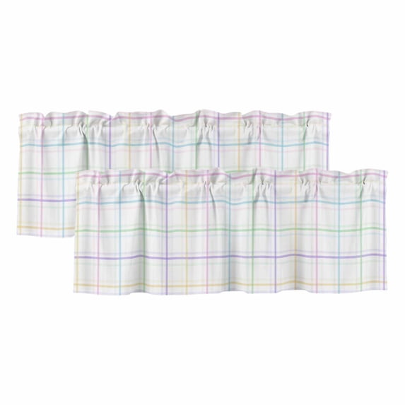 2 Pack Valances for Window, White Plaid Grid Short Curtains for Kitchen Bedroom Living Room, Colorful Line Modern Simple Geometric Rod Pocket Small Window Treatment Valance Drapes 42 x 12 Inch